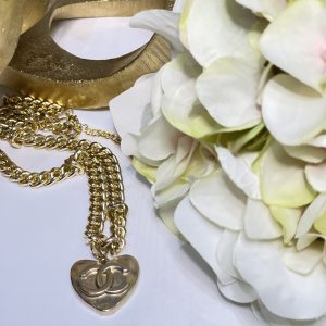 CC Heart Golden Pendant and Necklace