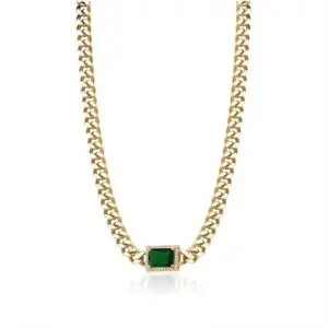 Gold Chain with Emerald and Crystals