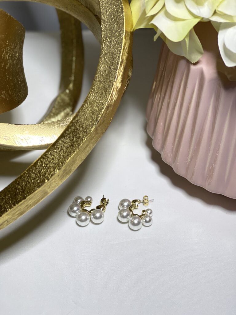 Pearls on Gold Hoops Earrings by Mindy Shear