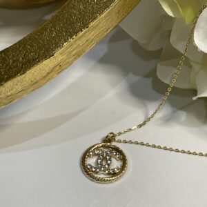 CC Round Pendant with Gold Chain