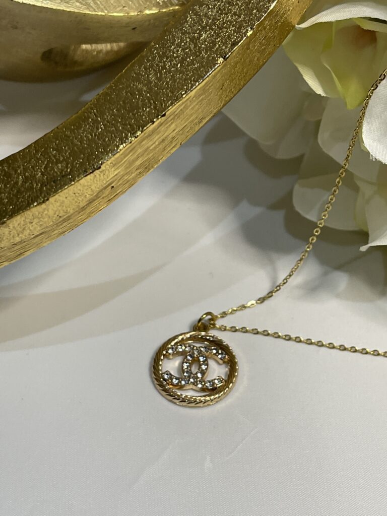 CC Round Pendant with Gold Chain