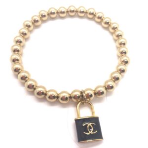 CC Gold Bead Padlock Bracelet by Mindy Shear