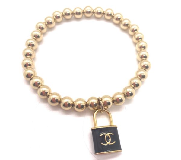 CC Gold Bead Padlock Bracelet by Mindy Shear